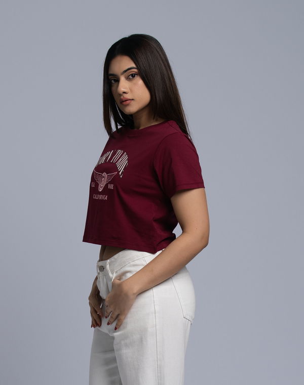 HUF & DEE Women's Printed Crop T-Shirt Maroon
