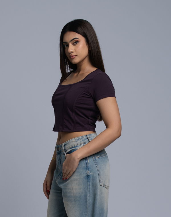 HUF & DEE Women's Square Neck Crop T-Shirt Dark Purple