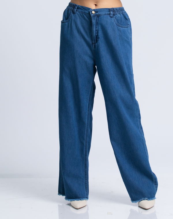 HUF & DEE Women's Wide Leg High Waist Jeans Mid Blue
