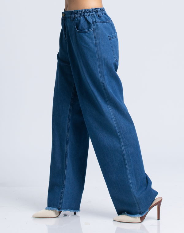 HUF & DEE Women's Wide Leg High Waist Jeans Mid Blue