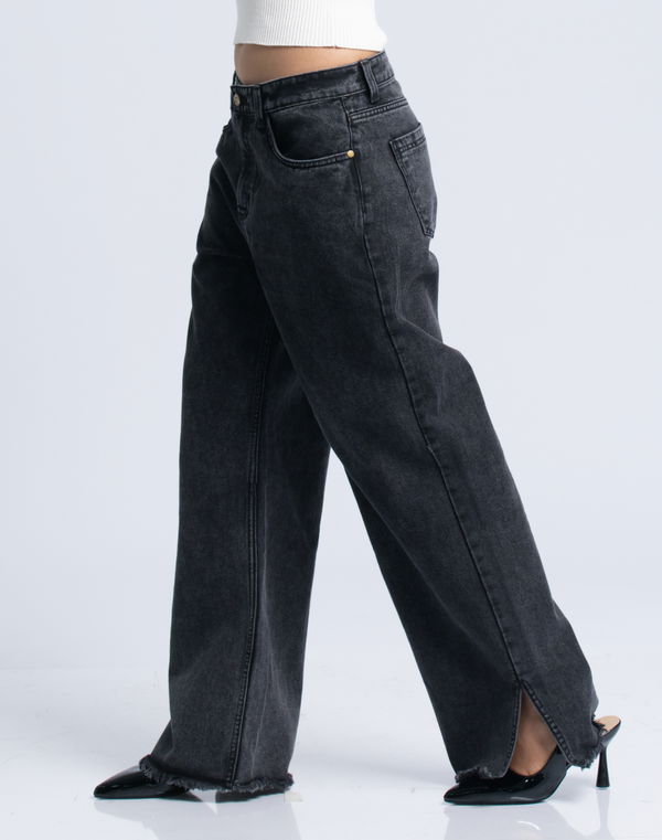 HUF & DEE Women's Wide Leg Mid Waist Jeans Black