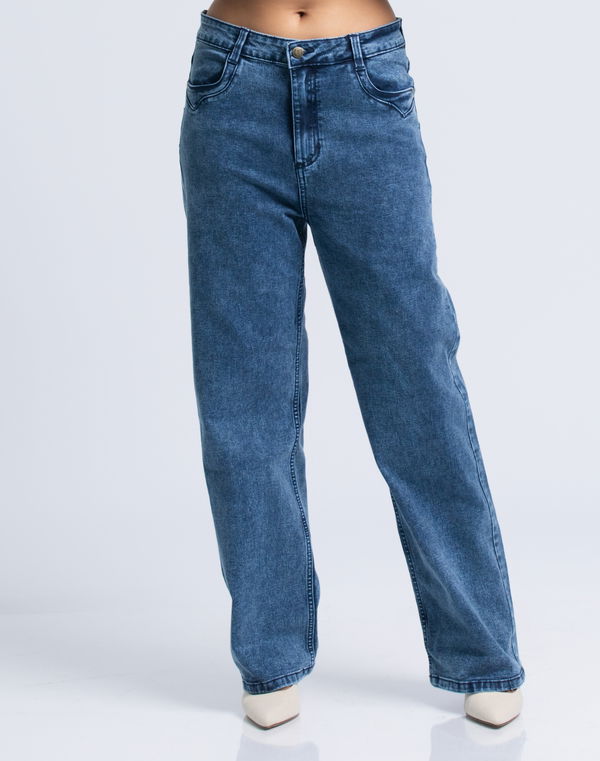 HUF & DEE Women's Wide Leg Mid Waist Jeans Mid Blue