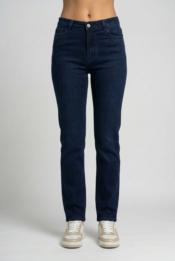 HUF & DEE Women's High Waist Slim Fit Jeans Dark Blue