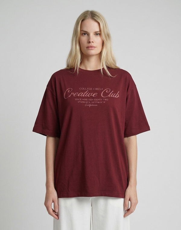 HUF & DEE Women's Oversized T-Shirt Maroon