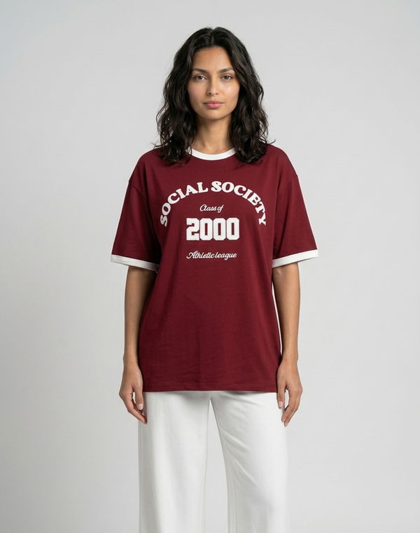 HUF & DEE Women's Oversized T-Shirt Maroon