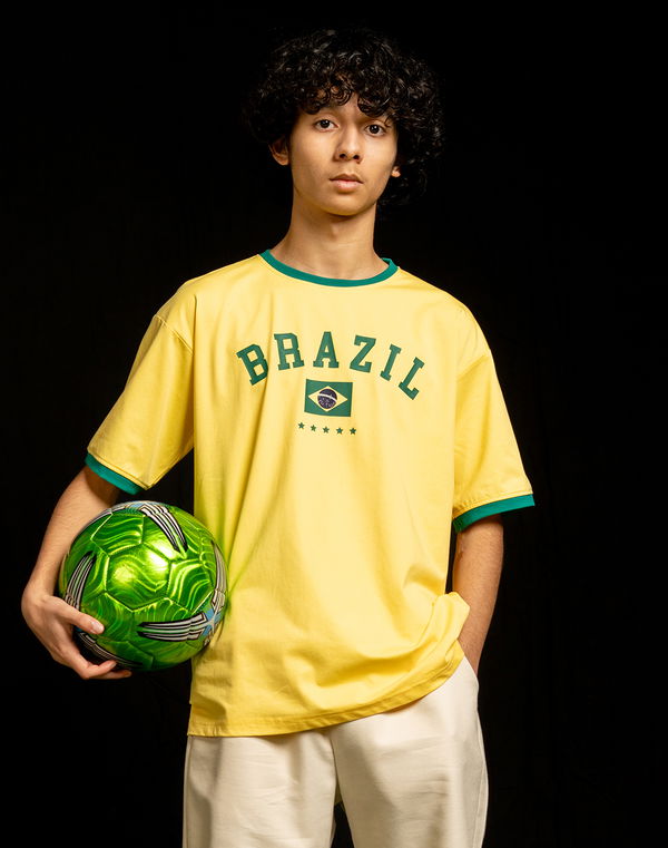 Kids Boys Oversized Football Fan Jersey – Brazil Edition