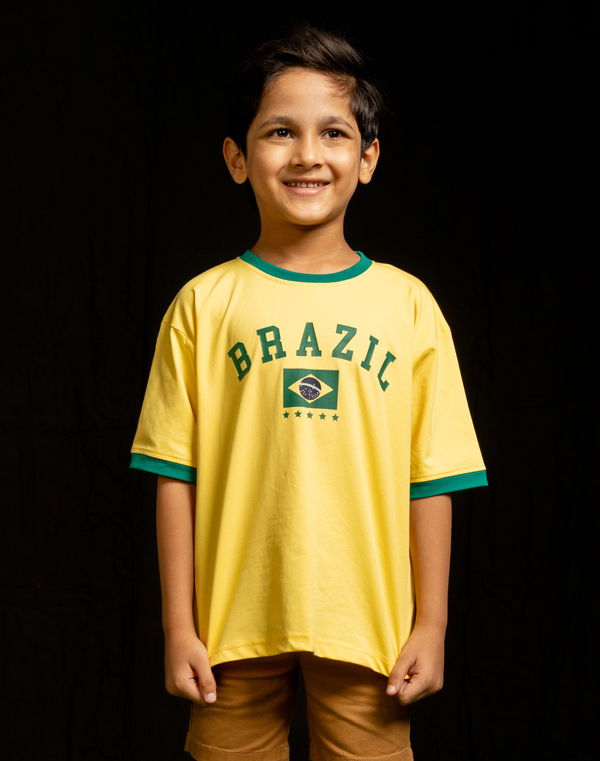 Kids Boys Oversized Football Fan Jersey – Brazil Edition
