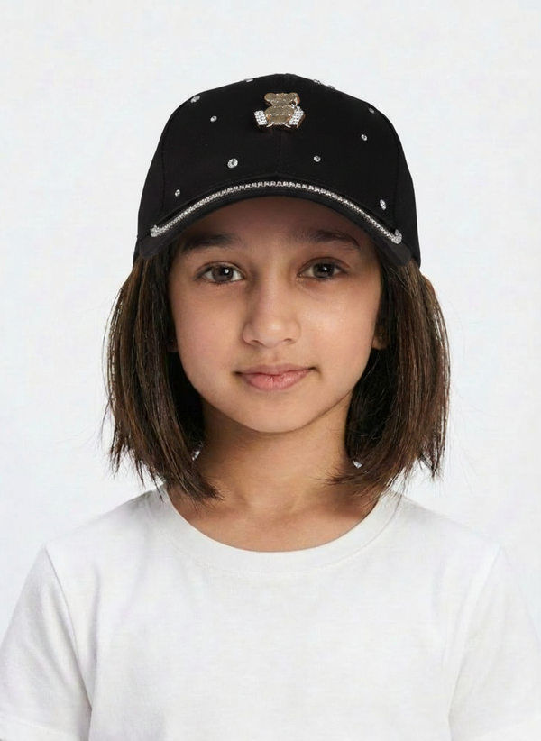 Kids Girls Printed Cap Black