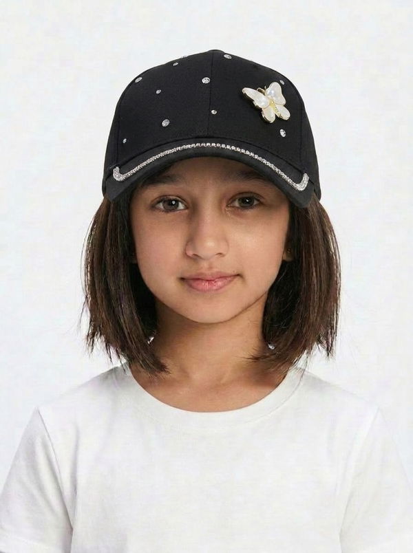Kids Girls Printed Cap Black