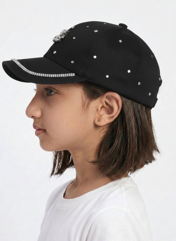 Kids Girls Printed Cap Black