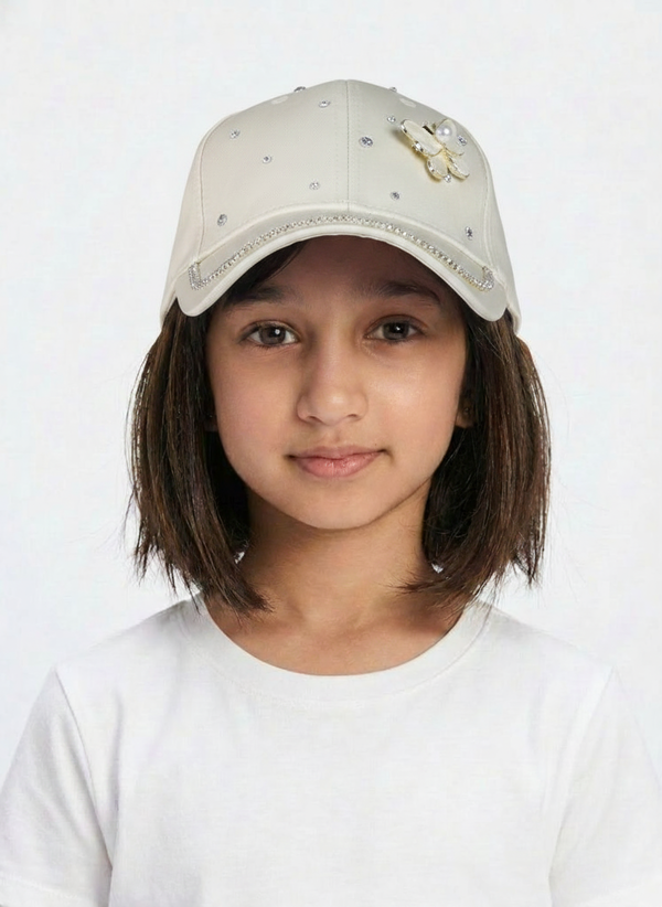 Kids Girls Printed Cap Cream