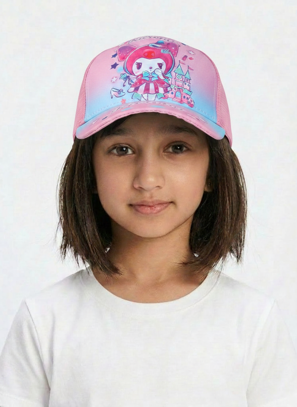 Kids Girls Printed Cap Dark Pink