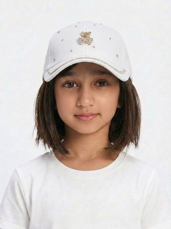 Kids Girls Printed Cap White
