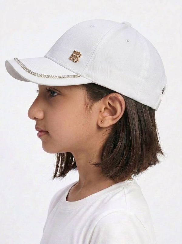 Kids Girls Printed Cap White