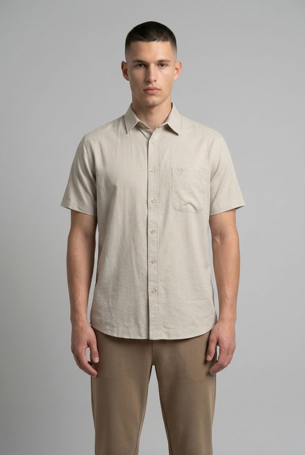 MBRK Men's Linen Casual Shirt Cream