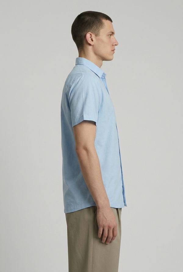 MBRK Men's Linen Casual Shirt Light Blue
