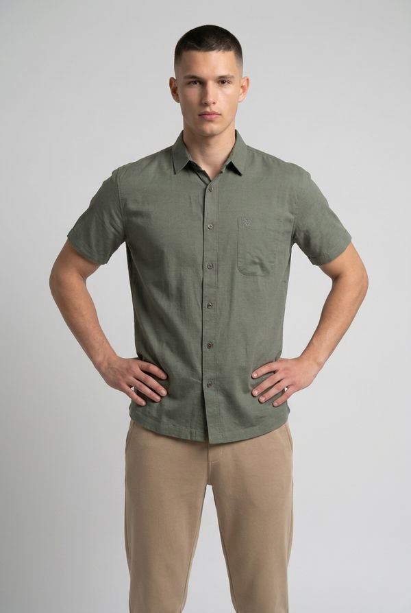 MBRK Men's Linen Casual Shirt Olive Green