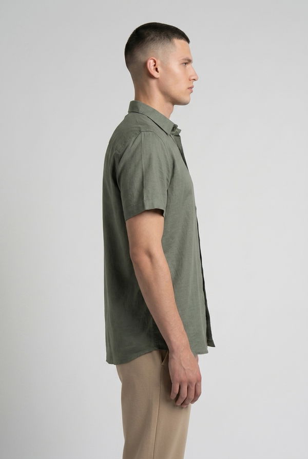 MBRK Men's Linen Casual Shirt Olive Green