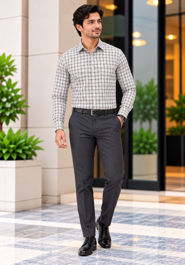 MBRK Men's Regular Fit Check Formal Shirt