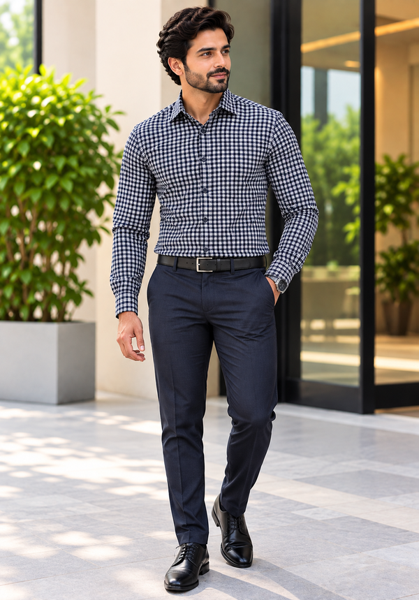 MBRK Men's Slim Fit Check Formal Shirt