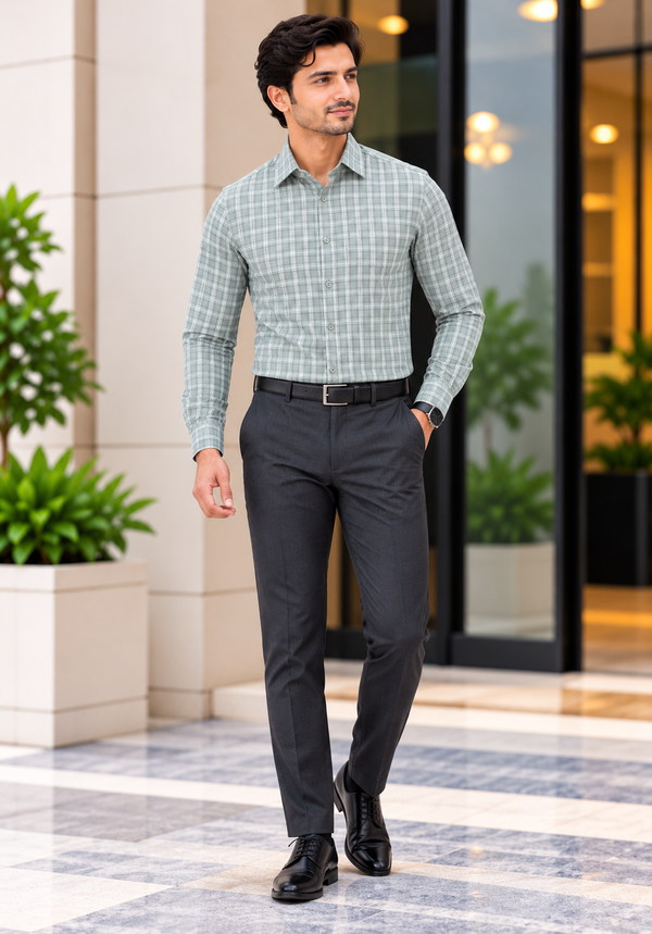 MBRK Men's Slim Fit Check Formal Shirt