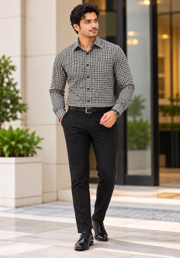 MBRK Men's Slim Fit Check Formal Shirt