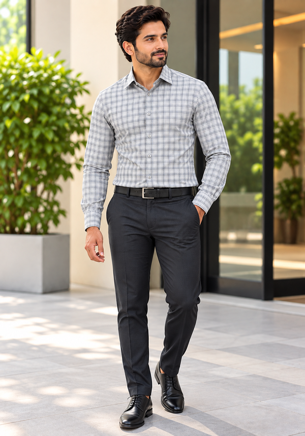 MBRK Men's Slim Fit Check Formal Shirt