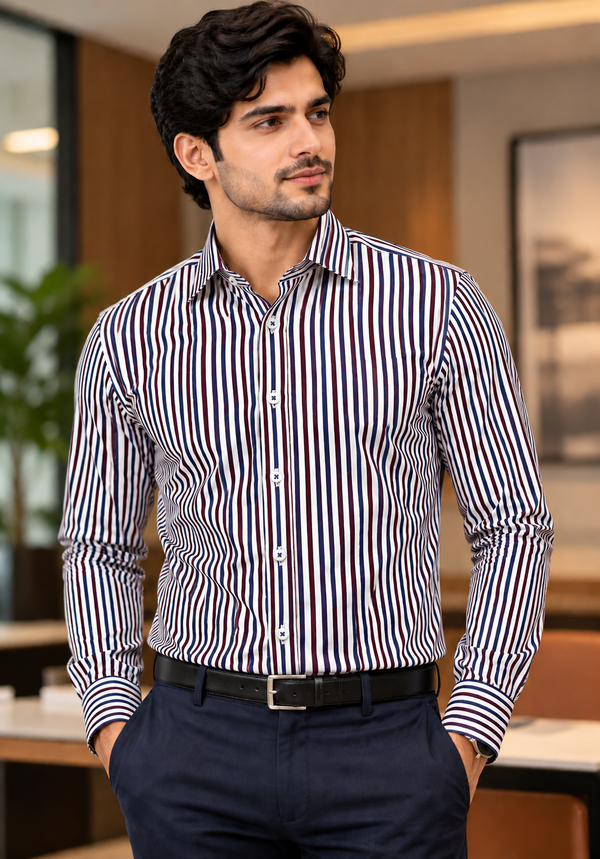 MBRK Men's Slim Fit Stripe Formal Shirt
