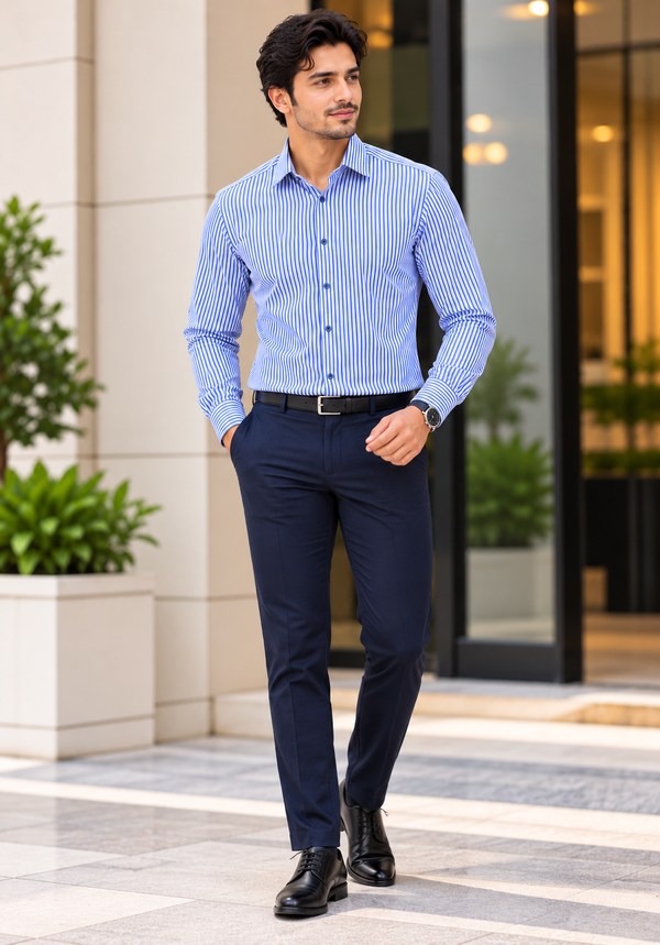 MBRK Men's Slim Fit Stripe Formal Shirt