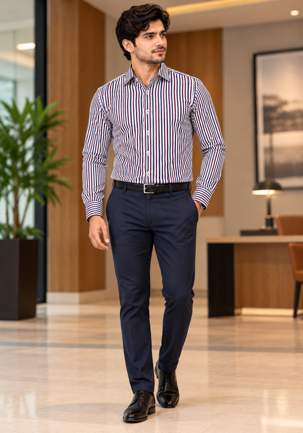 MBRK Men's Slim Fit Stripe Formal Shirt