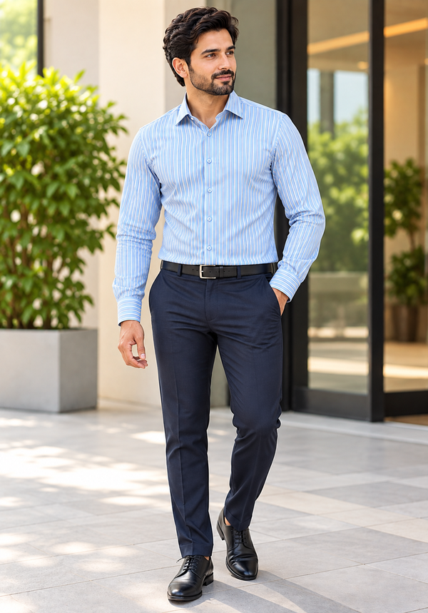 MBRK Men's Slim Fit Stripe Formal Shirt