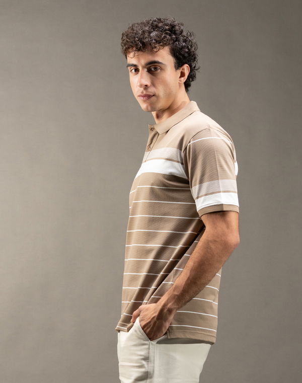 MBRK Men's Stripe Regular Fit Polo T-Shirt Beige