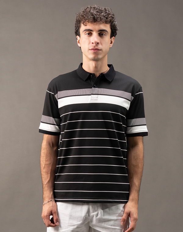MBRK Men's Stripe Regular Fit Polo T-Shirt Black