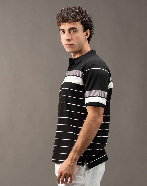 MBRK Men's Stripe Regular Fit Polo T-Shirt Black