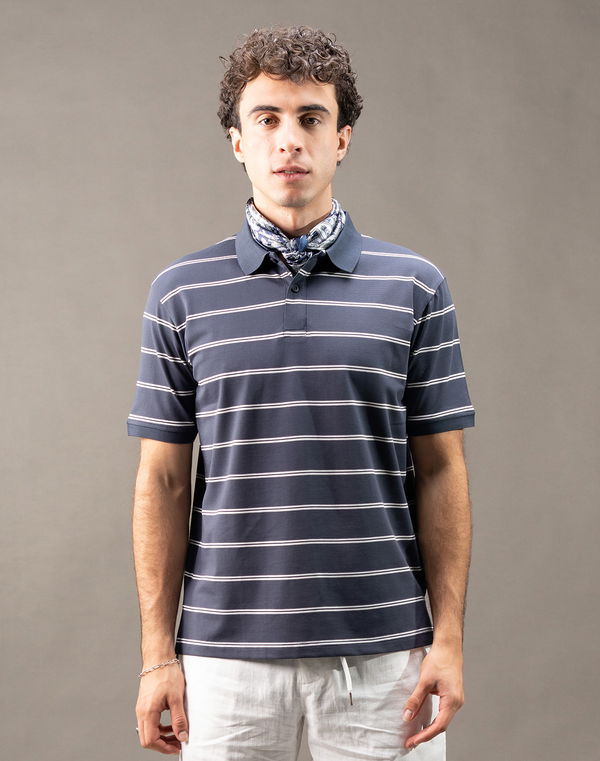 MBRK Men's Stripe Regular Fit Polo T-Shirt Dark Navy