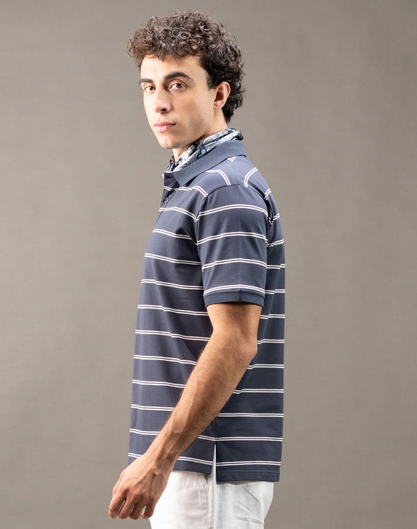 MBRK Men's Stripe Regular Fit Polo T-Shirt Dark Navy