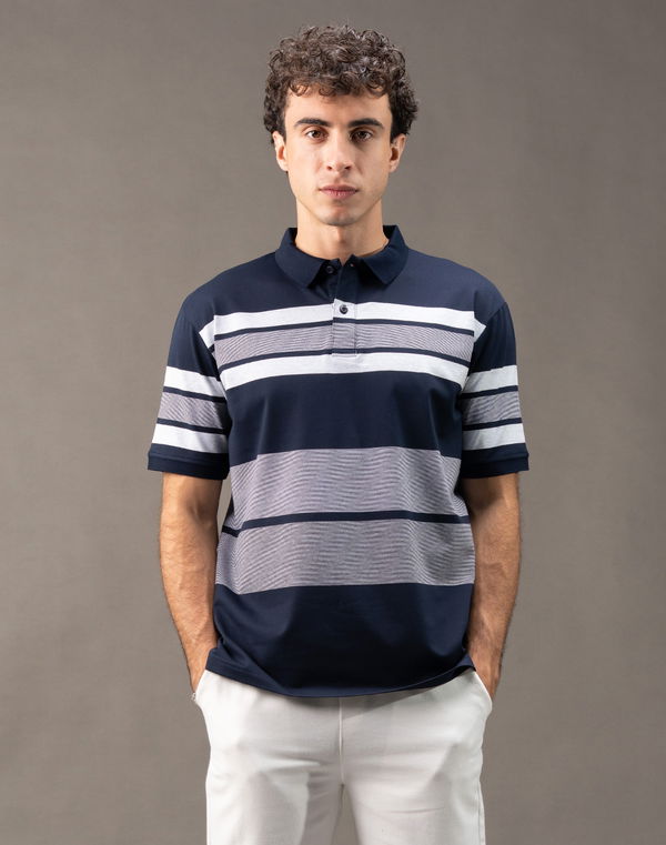 MBRK Men's Stripe Regular Fit Polo T-Shirt Navy