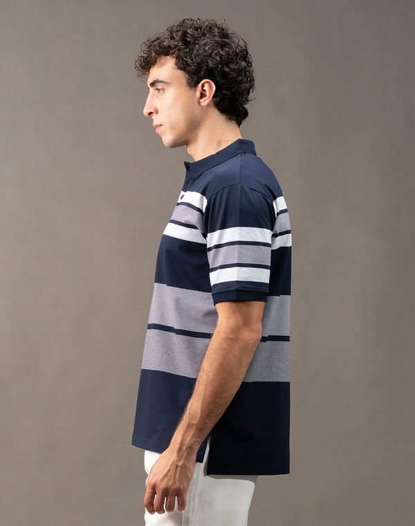 MBRK Men's Stripe Regular Fit Polo T-Shirt Navy