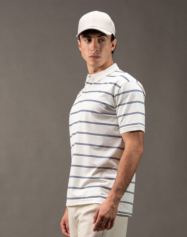 MBRK Men's Stripe Regular Fit Polo T-Shirt Off White