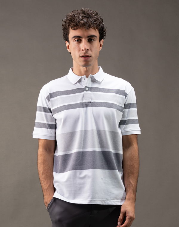 MBRK Men's Stripe Regular Fit Polo T-Shirt White