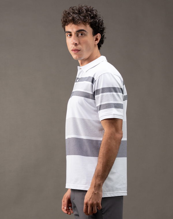 MBRK Men's Stripe Regular Fit Polo T-Shirt White