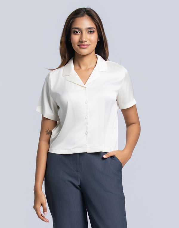 NOLIMIT CLASSIC TRANQUILITY Women's Crop Formal Blouse Off White