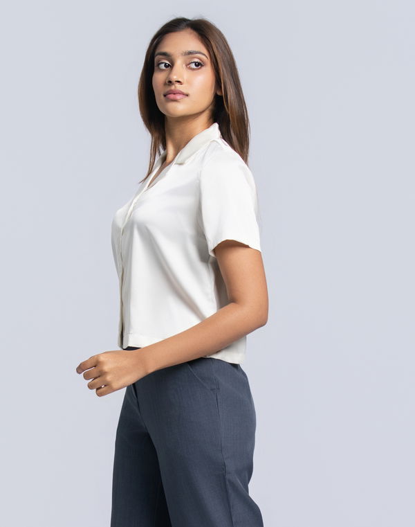 NOLIMIT CLASSIC TRANQUILITY Women's Crop Formal Blouse Off White