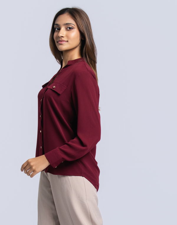 NOLIMIT CLASSIC TRANQUILITY Women's Mandarin Collar Formal Blouse Maroon