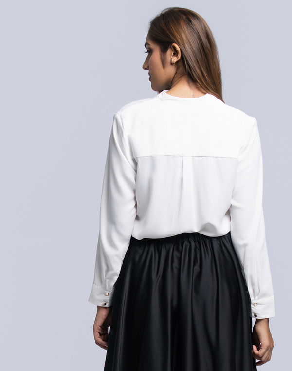NOLIMIT CLASSIC TRANQUILITY Women's Mandarin Collar Formal Blouse Off White