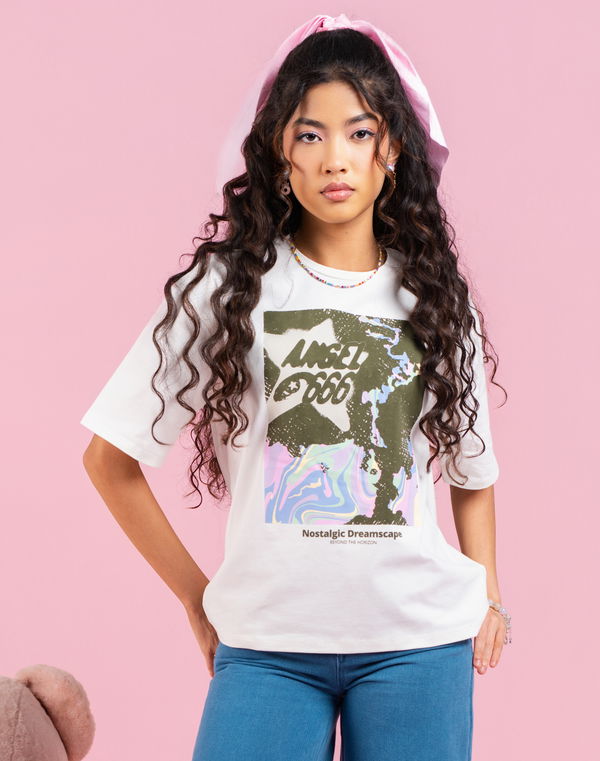 NOLIMIT DAY DREAM DRIP Girls Oversized Printed T-Shirt Off White