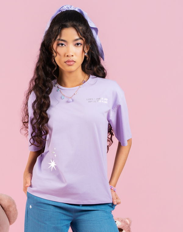 NOLIMIT DAY DREAM DRIP Girls Oversized Printed T-Shirt Purple