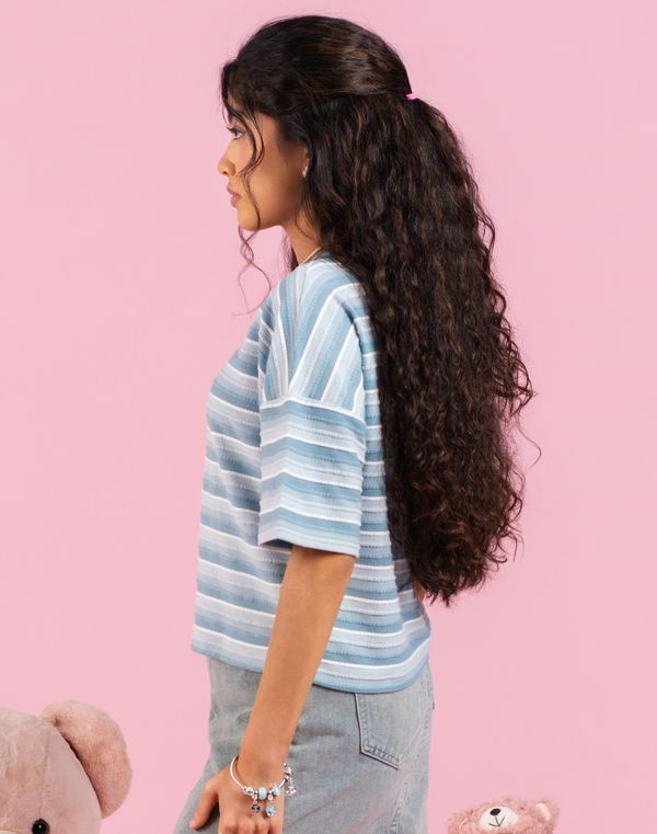 NOLIMIT DAY DREAM DRIP Girls Stripe Oversized T-Shirt Blue