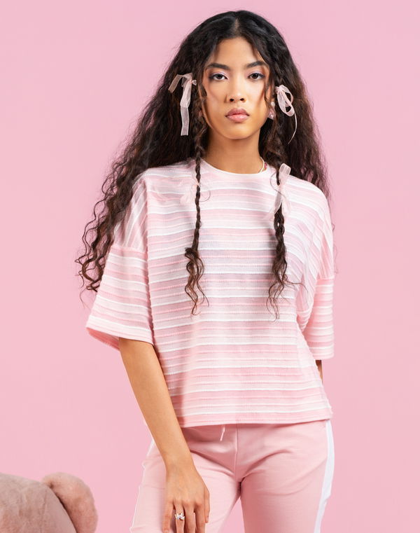 NOLIMIT DAY DREAM DRIP Girls Stripe Oversized T-Shirt Pink