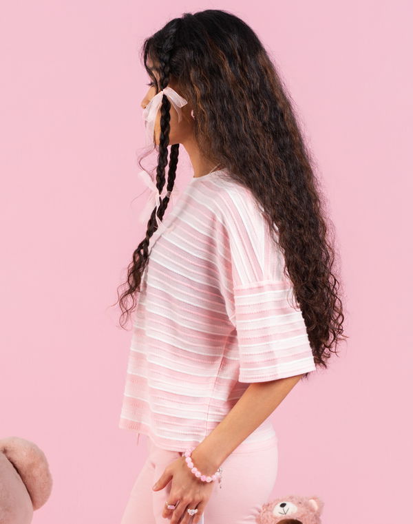 NOLIMIT DAY DREAM DRIP Girls Stripe Oversized T-Shirt Pink